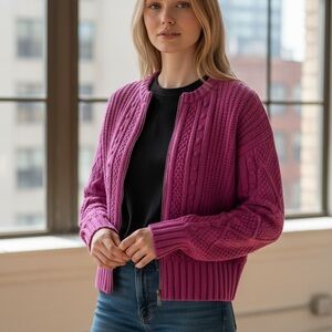Splendid Magenta Textured Knit Cardigan